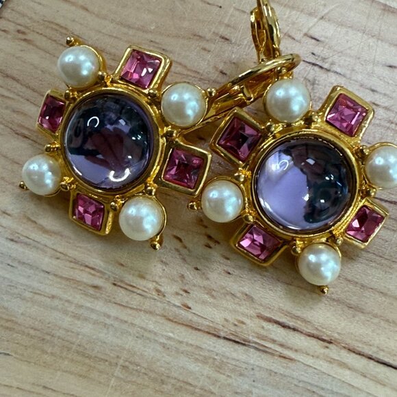 Joan Rivers Vintage Gold-Plated Earrings With Faux Pearl & Pink Crystal Accents - Picture 9 of 9
